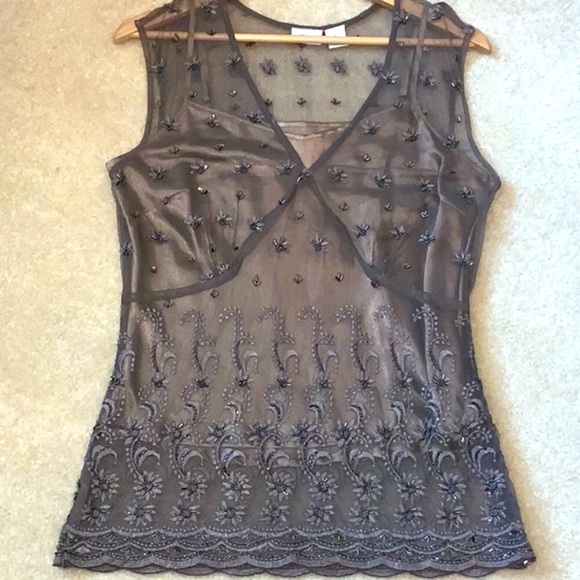 Embroidered Beaded Sheer Top With Attached Camisole Girly Feminine Size 12 - Picture 6 of 16